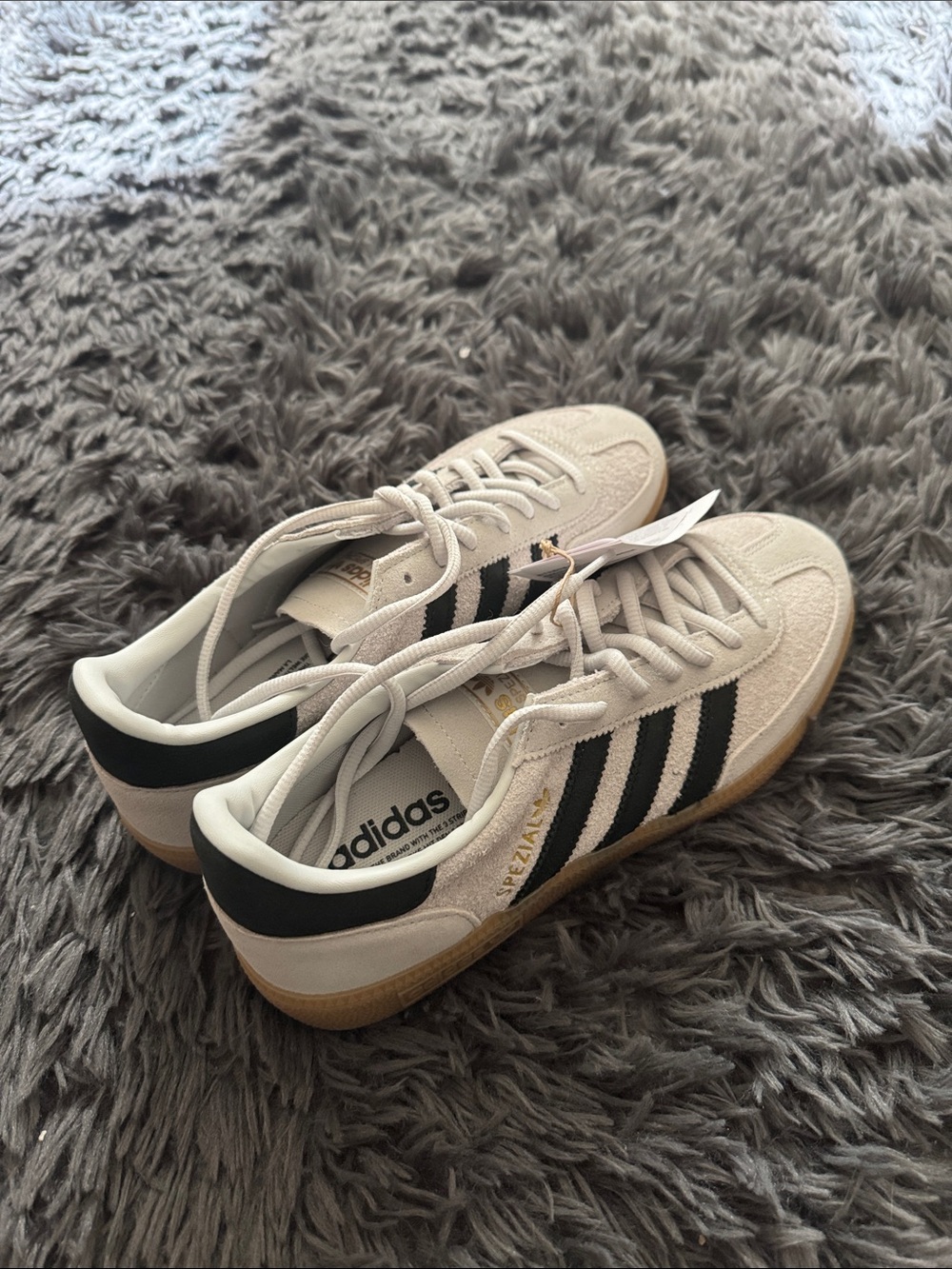 adidas Beige Suede Sneakers with Black Stripes